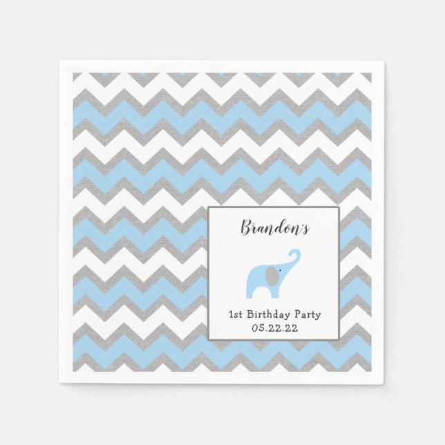 Blue Elephant first birthday party deco Napkin (Front)