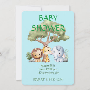 Blue Elephant giraffe lion baby shower Save The Date