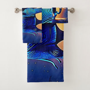 Blue Elephant Glow Design Bath Towel Set