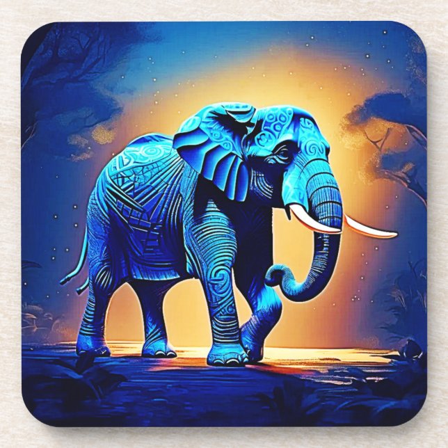 Blue Elephant Glow Design  Coaster (Front)