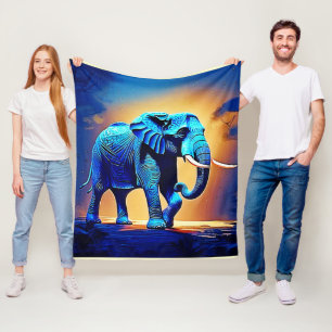 Blue Elephant Glow Design Fleece Blanket