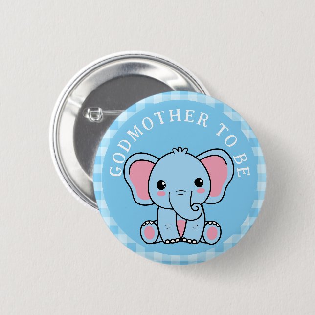 Blue Elephant Godmother To Be Baby Shower  2 Inch Round Button (Front & Back)