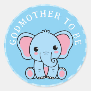 Blue Elephant Godmother To Be Baby Shower  Classic Round Sticker
