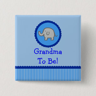 Blue Elephant "Grandma To Be" Baby Shower Button