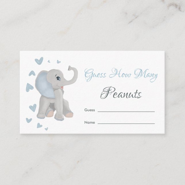 Blue Elephant Guess How Many Peanuts Baby Shower Enclosure Card (Front)