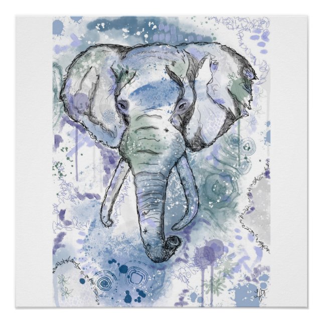 Blue Elephant Head Print (Front)