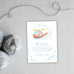 Blue Elephant Helicopter Airplane Baby Shower  Thank You Card