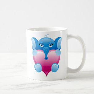 BLUE ELEPHANT HOLDING A PINK HEART COFFEE MUG