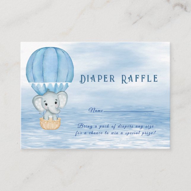 Blue Elephant Hot Air Balloon Baby Shower Enclosure Card (Front)