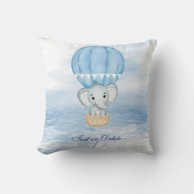 Blue Elephant Hot Air Balloon Lance Oreiller (Recto)