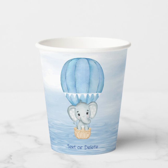 Blue Elephant Hot Air Balloon Paper Cups (Front)