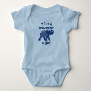 Blue Elephant I Love Name a Tonne Personalized Baby Bodysuit
