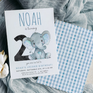 Blue Elephant Invitation de deuxième anniversaire