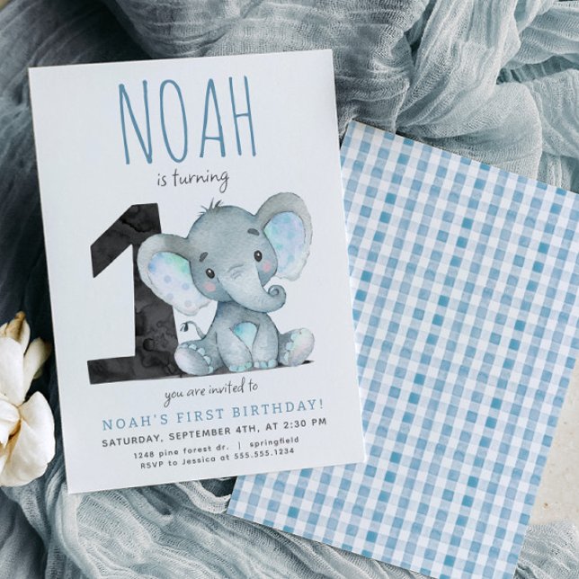 Blue Elephant Invitation pour le premier anniversa (Créateur téléchargé)