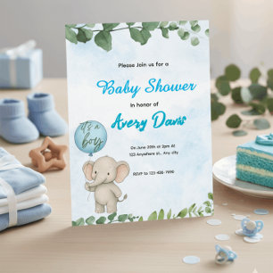 Blue Elephant It’s a Boy Baby Shower Invitation