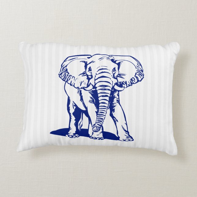 Blue Elephant Line Drawing  Accent Pillow (Back)