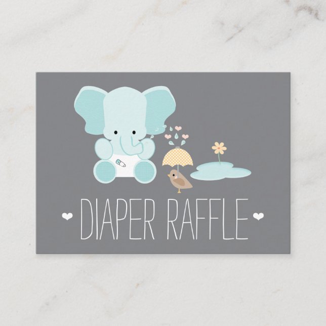 Blue Elephant Little Bird Diaper Raffle Tickets Enclosure Card (Front)