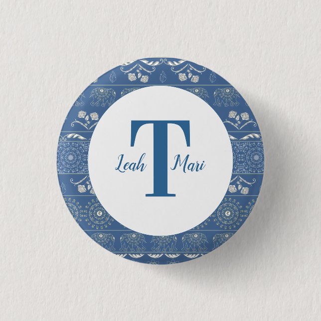 Blue Elephant Mandala 1 Inch Round Button (Front)