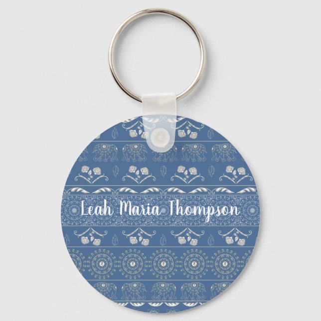 Blue Elephant Mandala  Keychain (Front)