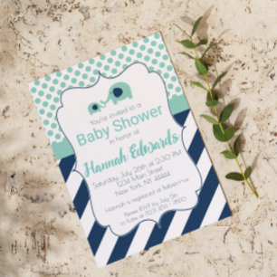 Blue Elephant Mom and Baby Shower Invitation
