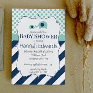 Blue Elephant Mom and Baby Shower Invitation