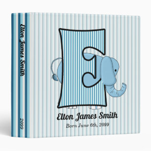 Blue Elephant Monogrammed E Baby Binder