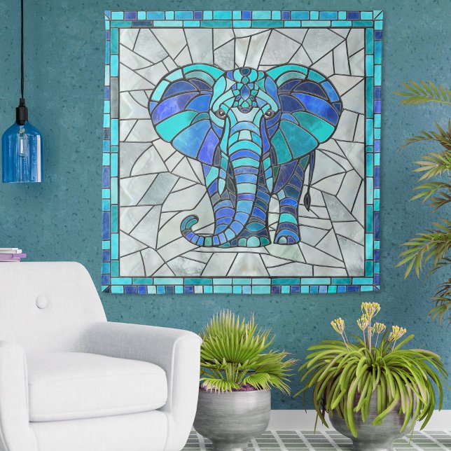 Blue Elephant mosaic art Tapestry (Creator Uploaded)