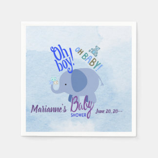 Blue Elephant Oh Boy Baby Shower Layout Napkin