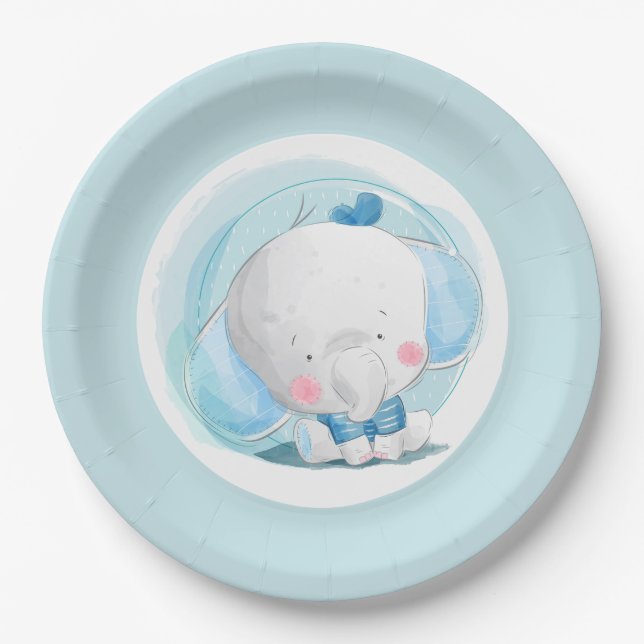 Blue Elephant Paper Plate (Front)