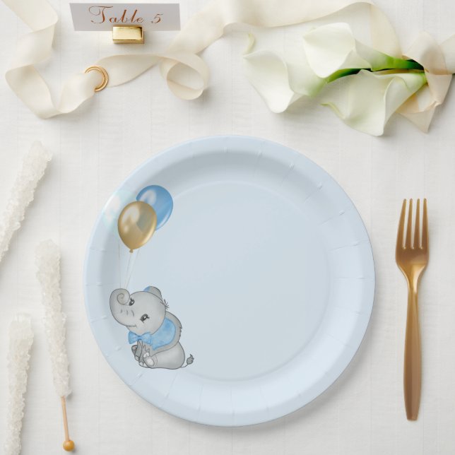 Blue Elephant Paper plates Baby shower (Wedding)