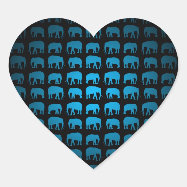 Blue Elephant Pattern Heart Sticker (Front)