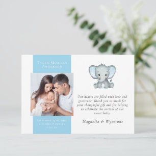 Blue Elephant Photo New Baby  Thank You Card