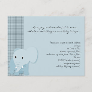 Blue Elephant Plaid Baby Shower Invitation