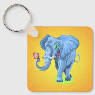 Blue Elephant Playing with Butterfly-44644 Keychain