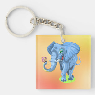 Blue Elephant Playing with Butterfly-44644 Keychain