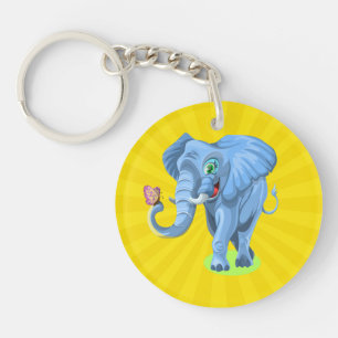 Blue Elephant Playing with Butterfly-44644 Keychain