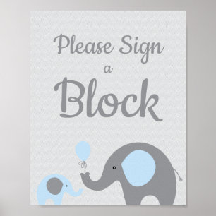 Blue Elephant Please Sign a Block Sign Baby Shower