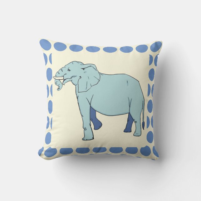 Blue Elephant Polka Dot Throw Pillow (Front)