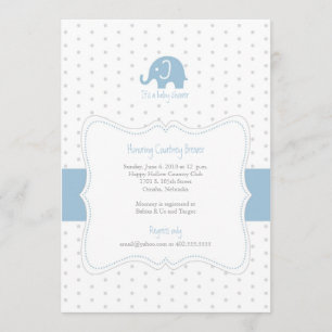 Blue Elephant Polkadot Baby Shower Invitation