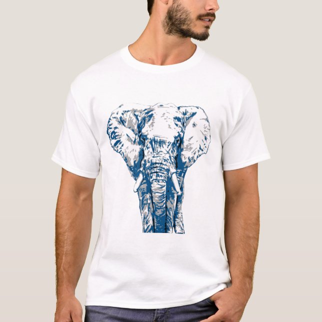 Blue Elephant - Pop Art Style & Posterized T-Shirt (Front)