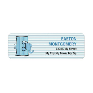 Blue Elephant Striped Letter E Return Address