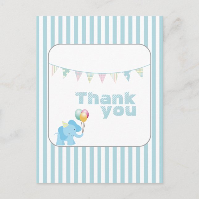 Blue elephant stripes thank you postcard (Front)