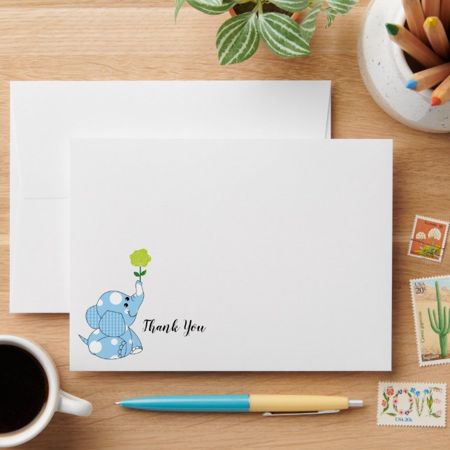 Blue Elephant Thank You Baby Shower Envelope (Desk)