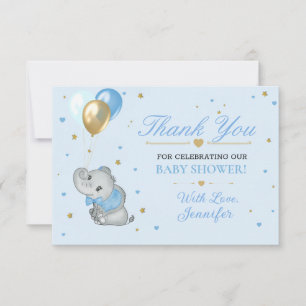 Blue Elephant Thank You Card Baby Shower