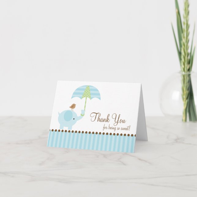 Blue Elephant Thank You Note Card (Front)