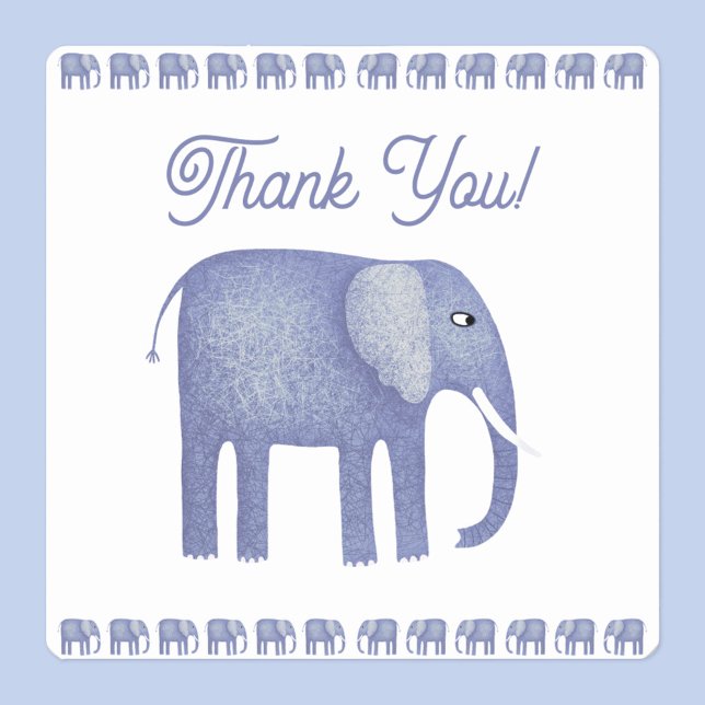 Blue Elephant Thank You Square Sticker (Blue elephant watercolor thank you sticker)