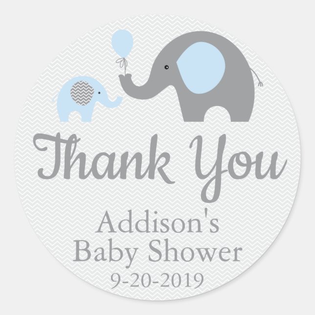 Blue Elephant Themed Baby Shower Stickers, Circle Classic Round Sticker (Front)