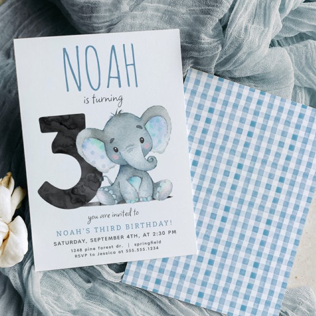 Blue Elephant Third Birthday Invitation (Creator Uploaded)