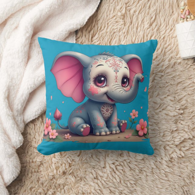 Blue Elephant Throw Pillow (Blanket)