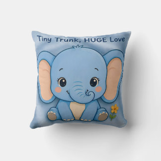~ BLUE ELEPHANT ~ Tiny trunk huge love ~ Throw Pillow